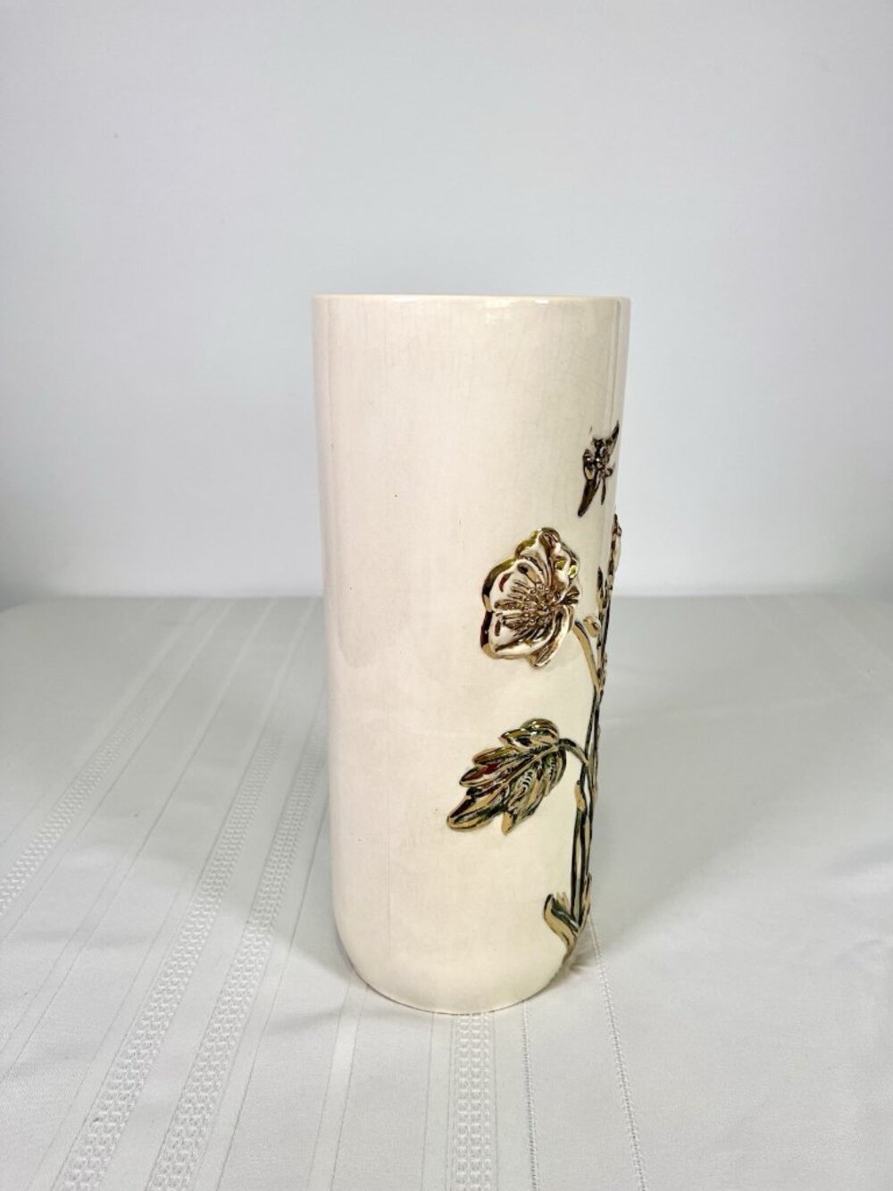 Vintage 50s Art Pottery Vase MCM Handpainted Flowers Ceramic Boho Mid Century - Picture 3 of 12